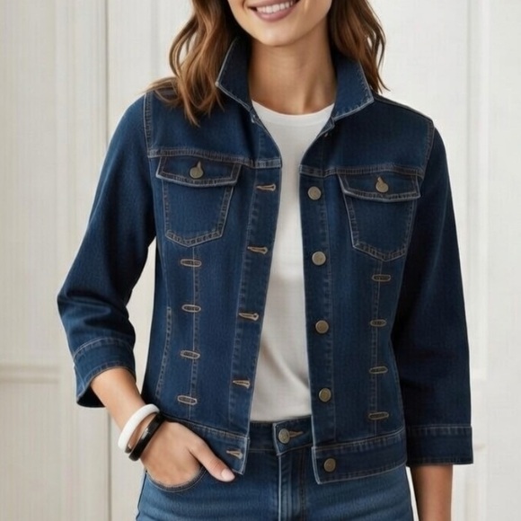 J. Jill Jackets & Blazers - J.Jill Denim 3/4 Sleeve Cropped Jacket size Small